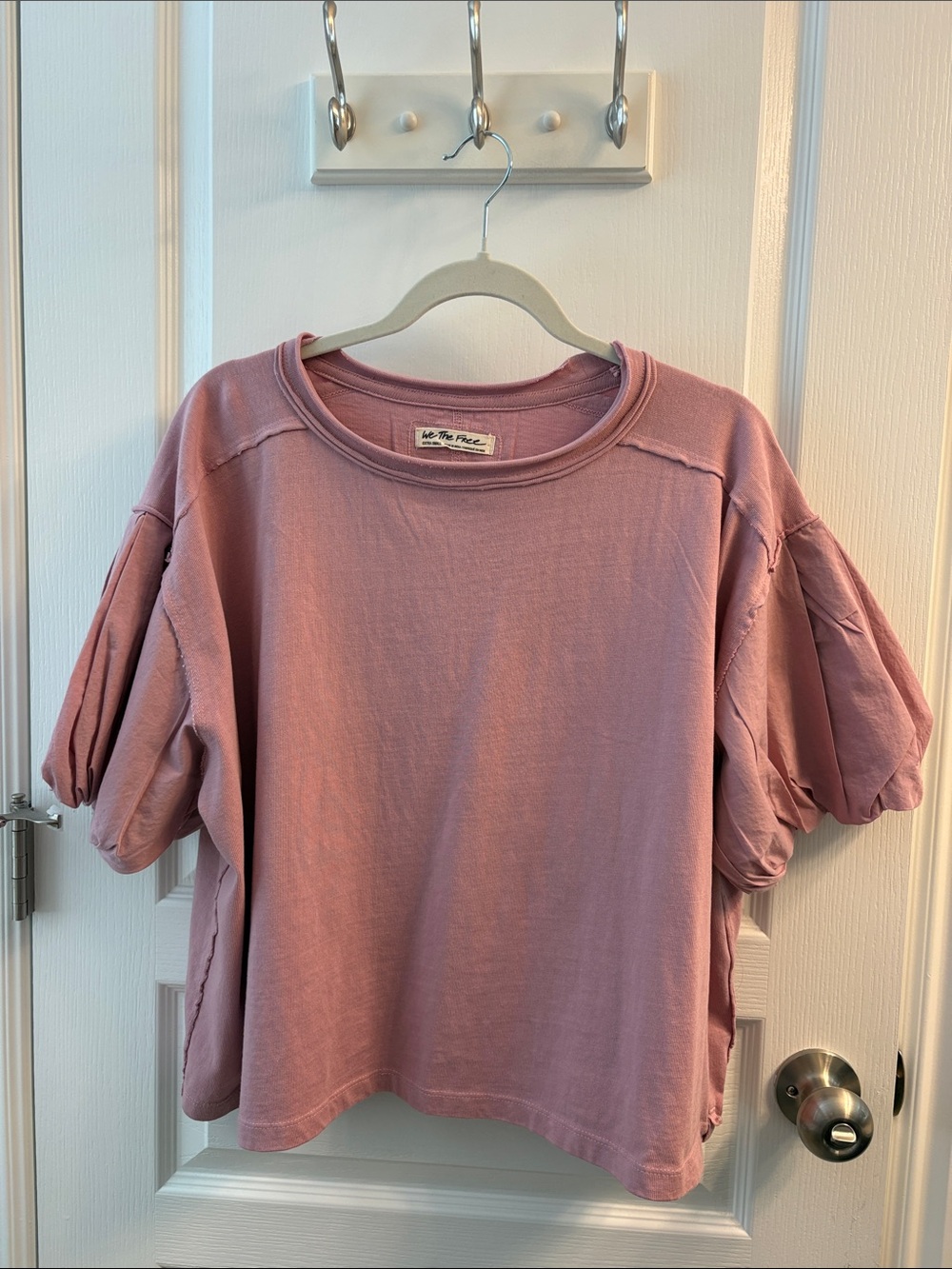 We The Free Dusty Rose Puff-Sleeve Boxy Crew Sweatshirt